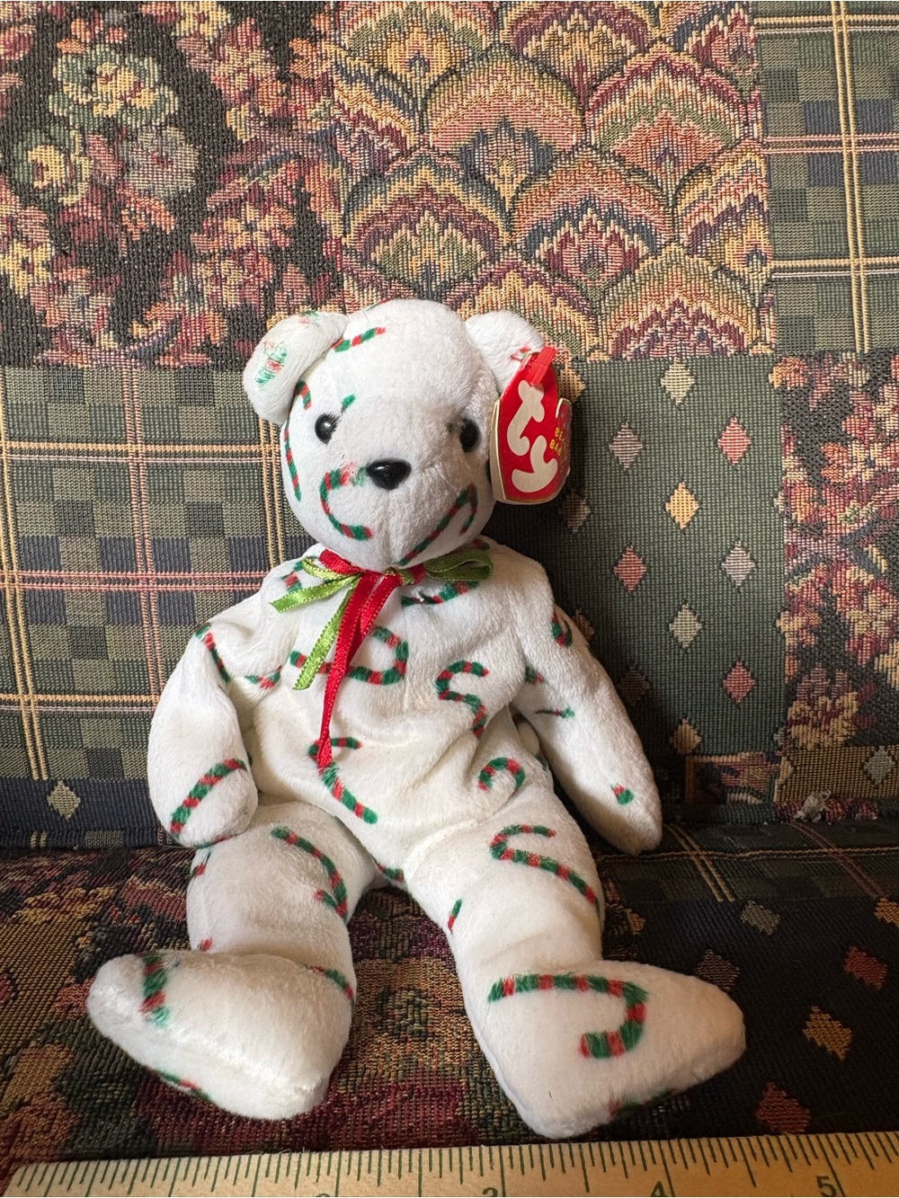 TY Beanie Baby Cand-e Bear 2002 Christmas Candy Cane Plush w/ Hang Tag